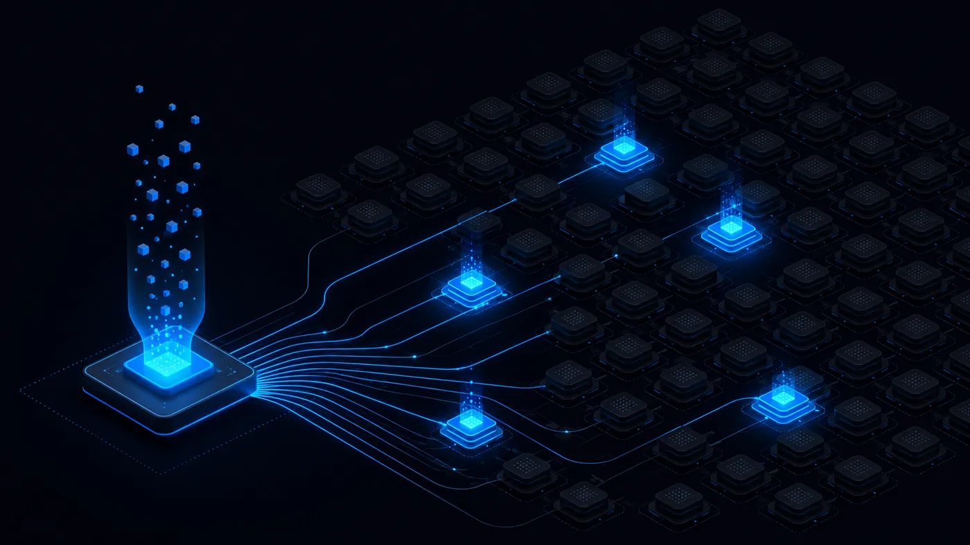 Architektura Mixture of Experts w DeepSeek – centralny router kieruje tokeny do siatki wyspecjalizowanych ekspertów, z których dla każdego zapytania aktywuje się tylko niewielka część